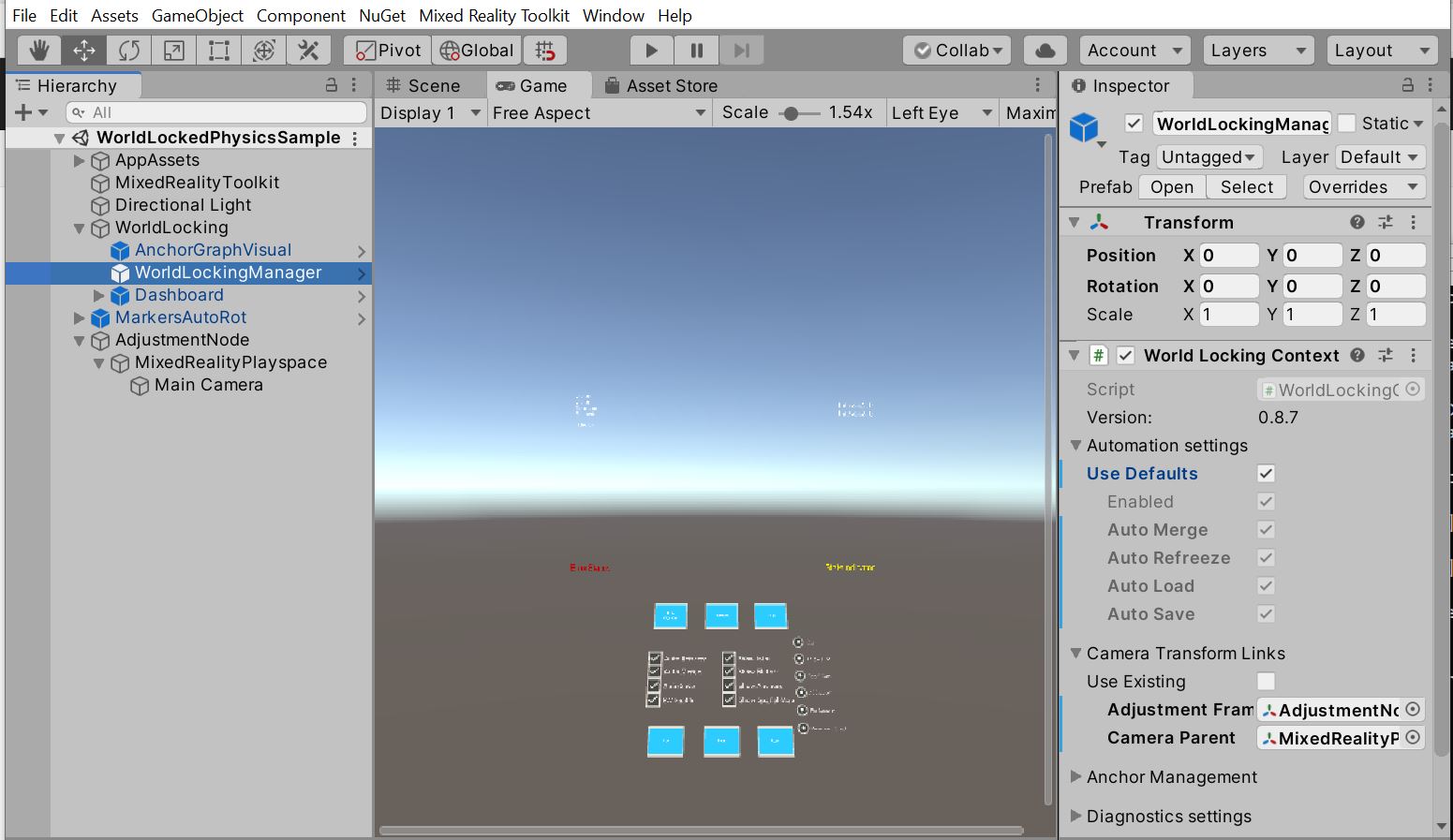 Screenshot of Unity with most basic WLT setup
