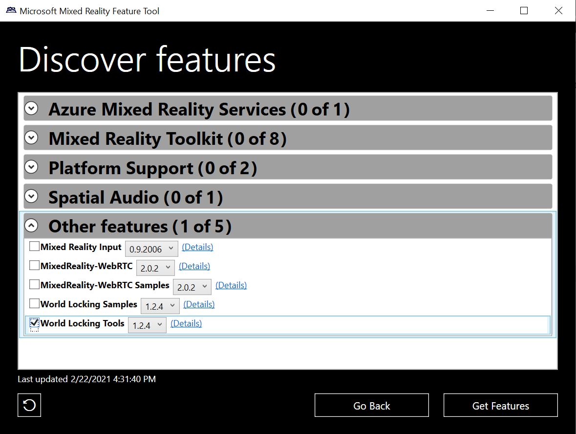 Mixed Reality Feature Tool screenshot