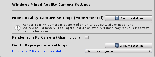 Windows Mixed Reality camera settings configuration