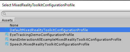 MRTK Select Configure Dialog
