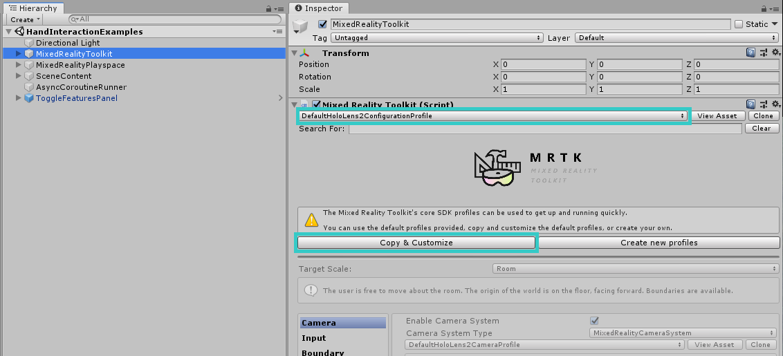 MRTK configuration profile