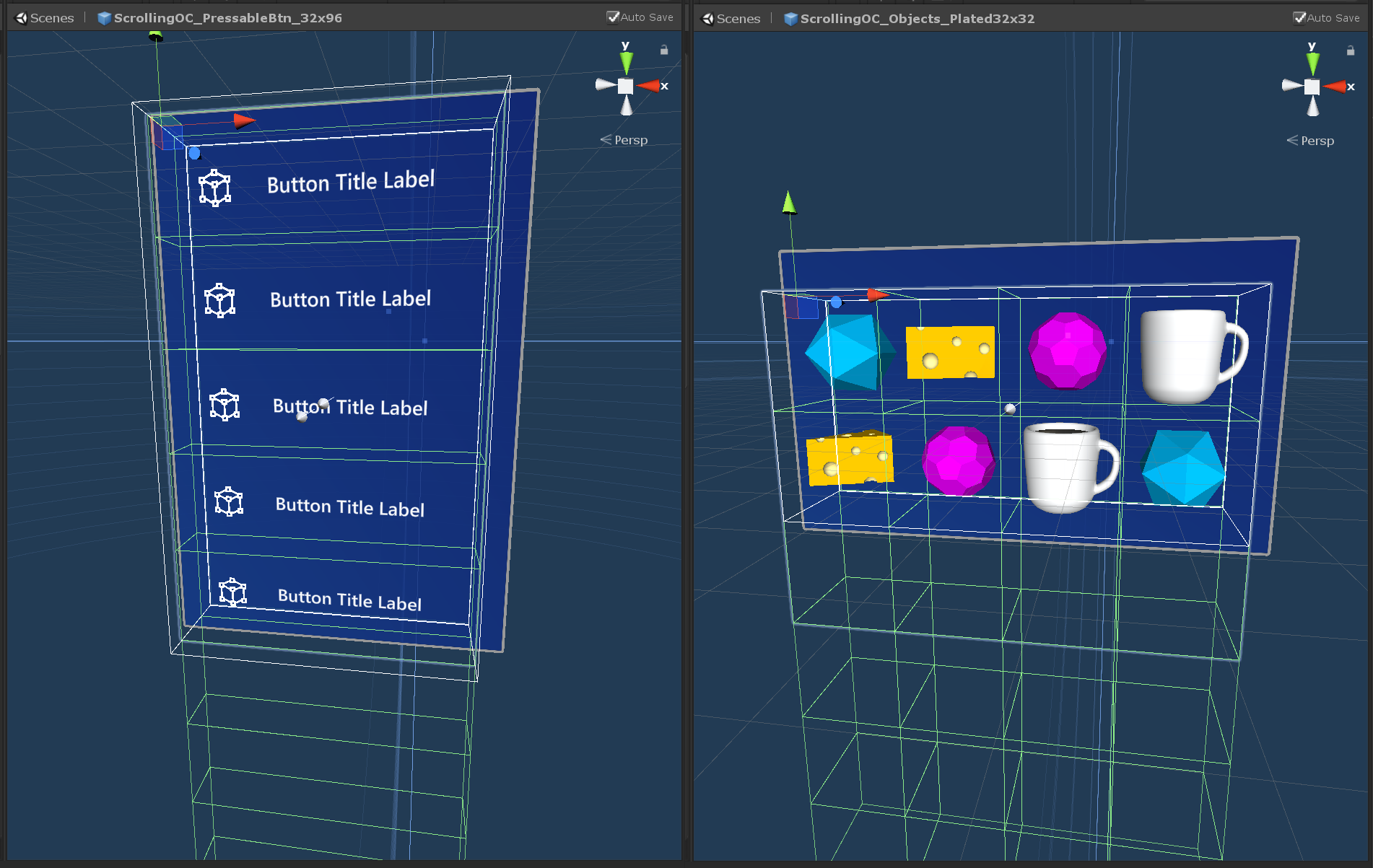 Scrolling object collection prefabs