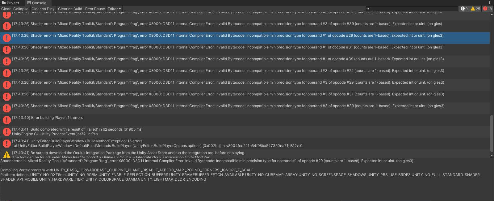 OculusExpectedBuildErrors