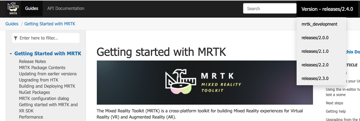 MRTK version reference