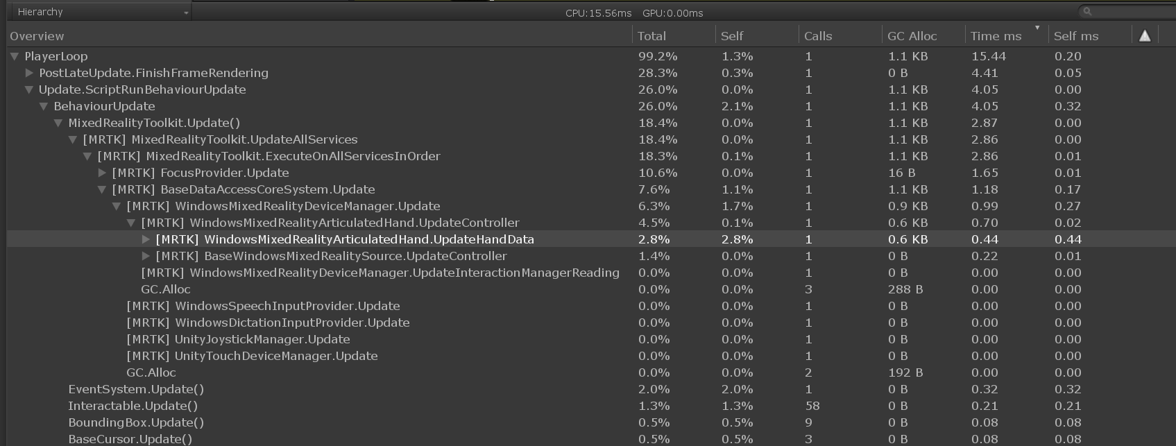 Example Unity Profiler Hierarchy