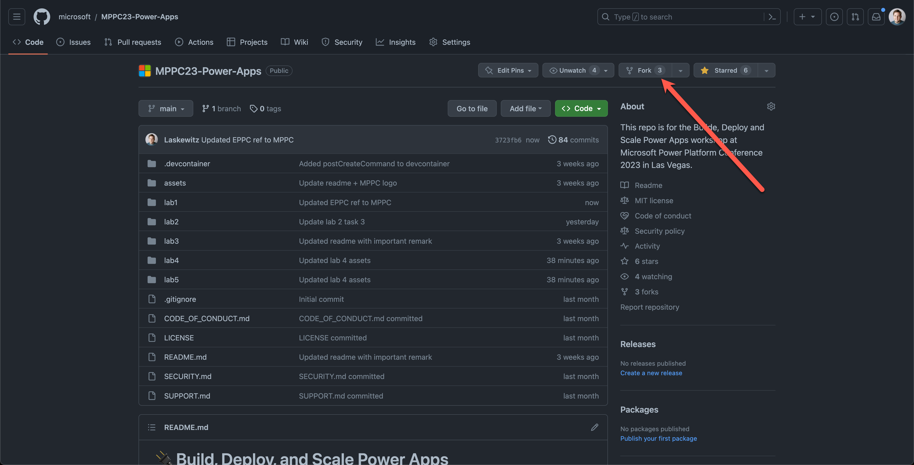 Screenshot of fork button in GitHub Repository