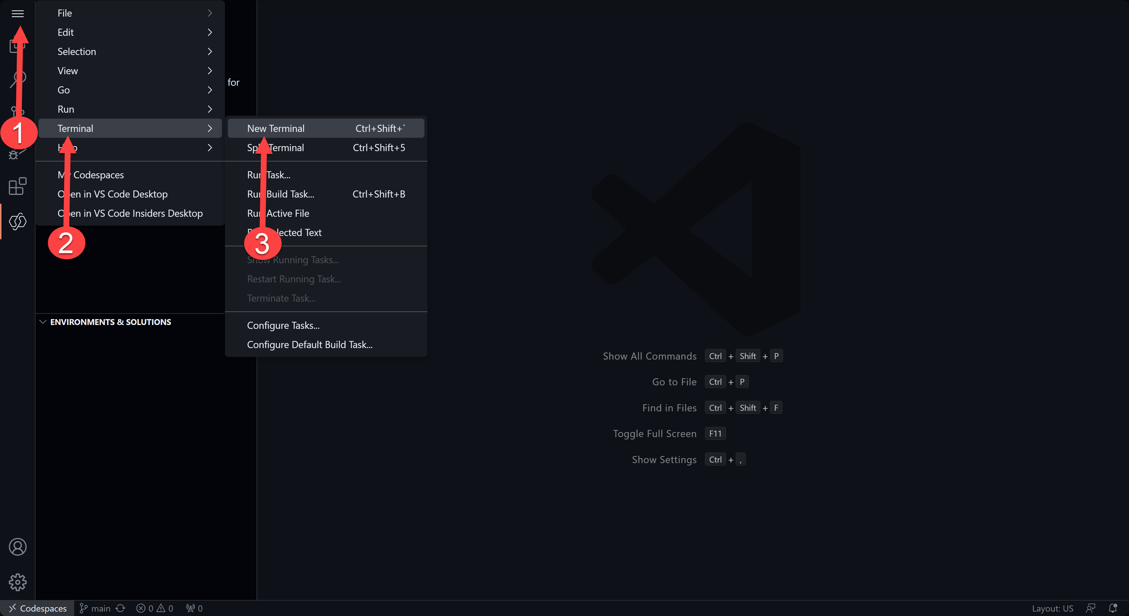 Screenshot of new terminal menu