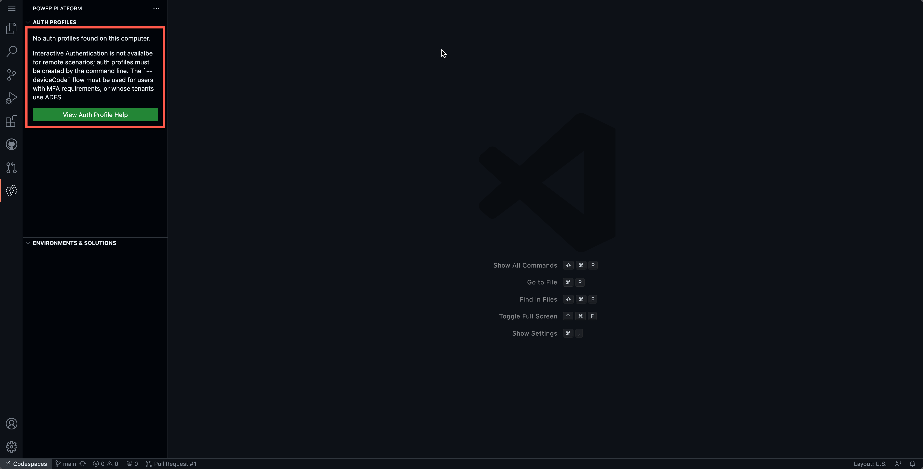Screenshot of no auth profiles found