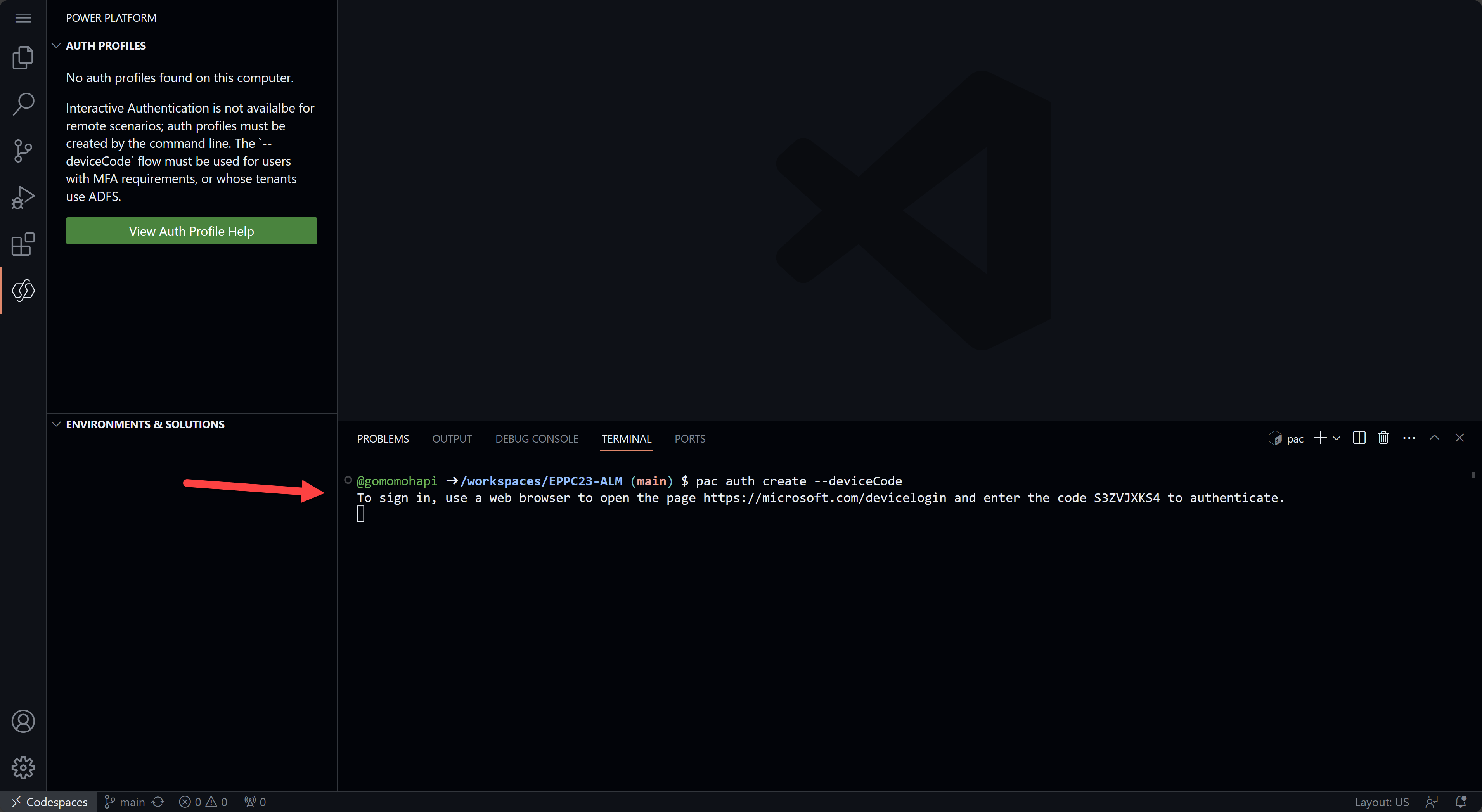 Screenshot of the terminal with the code and link