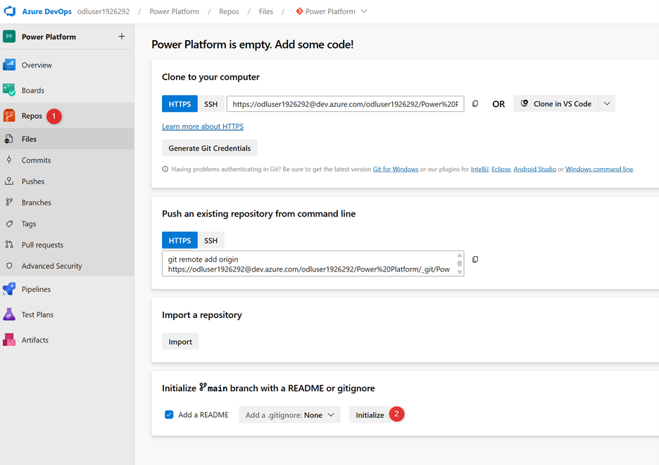 ADO Initialize Repository