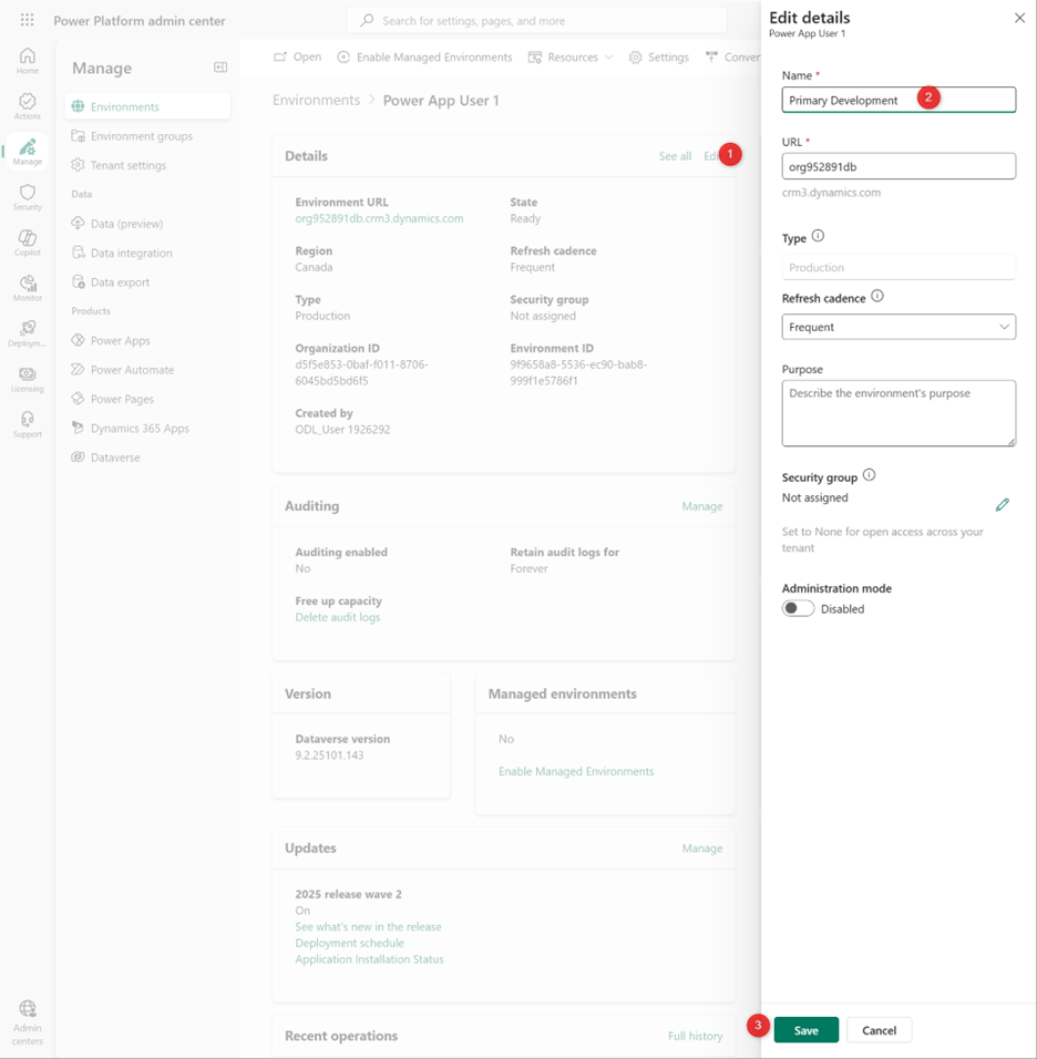 Rename the environment Dev