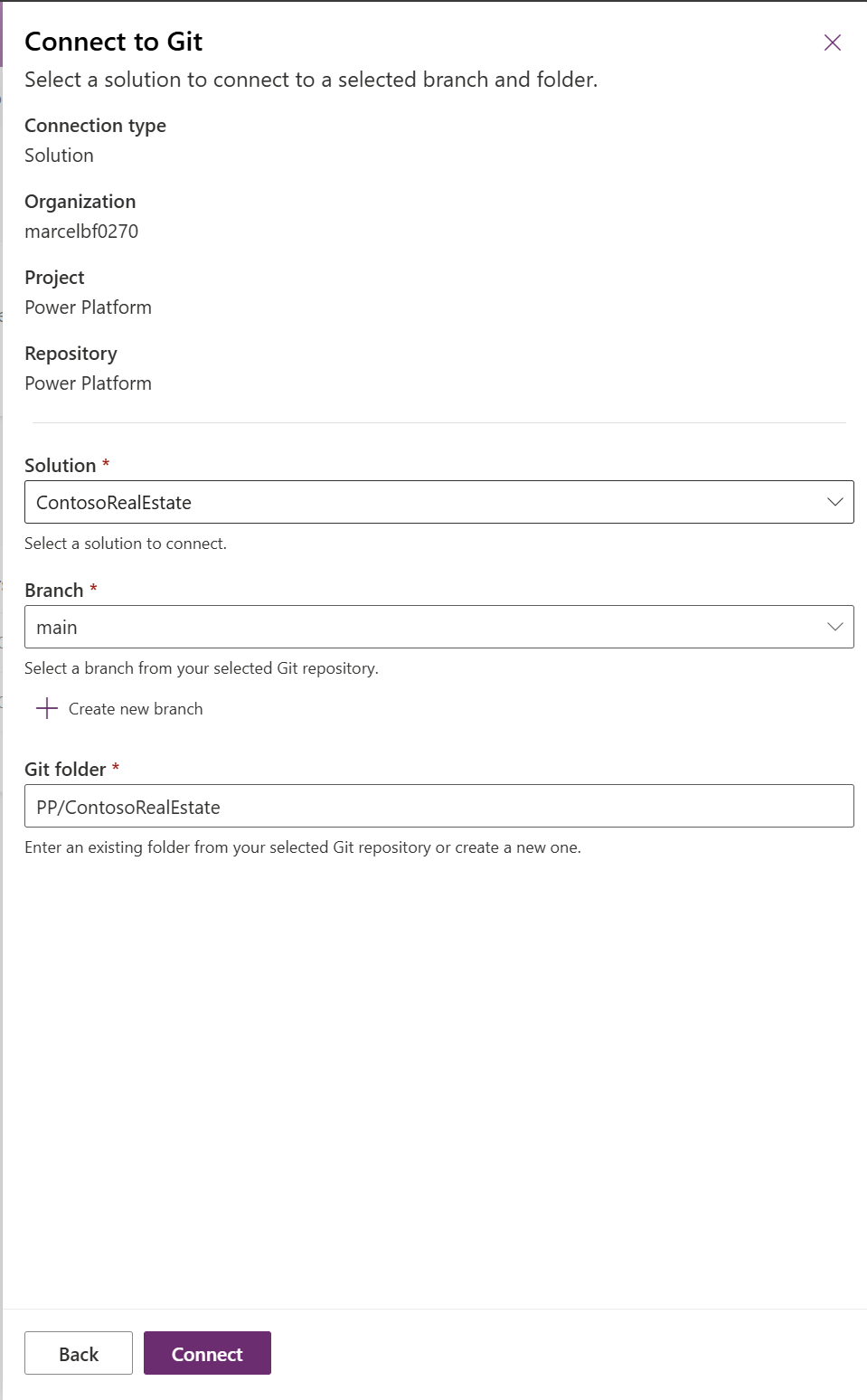 Connect to repo dialog