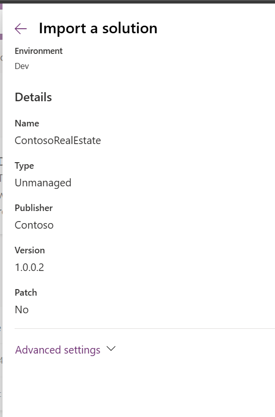 Import solution dialog