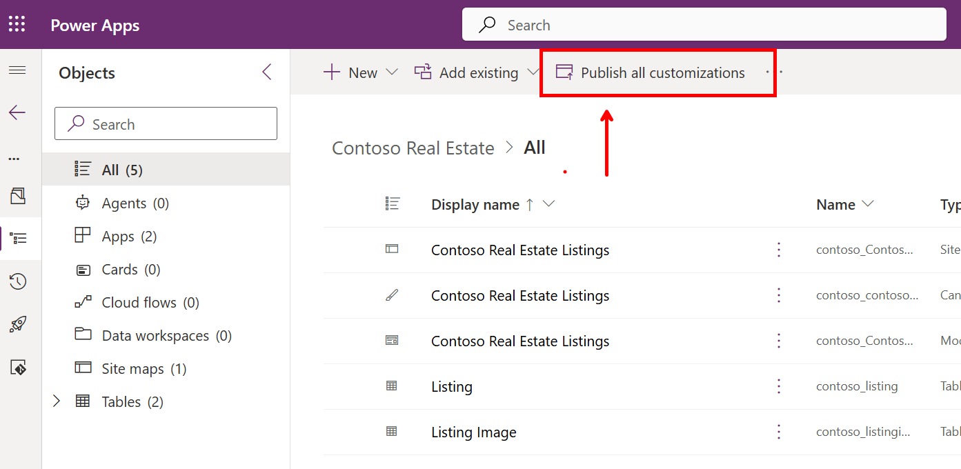 publish all customizations