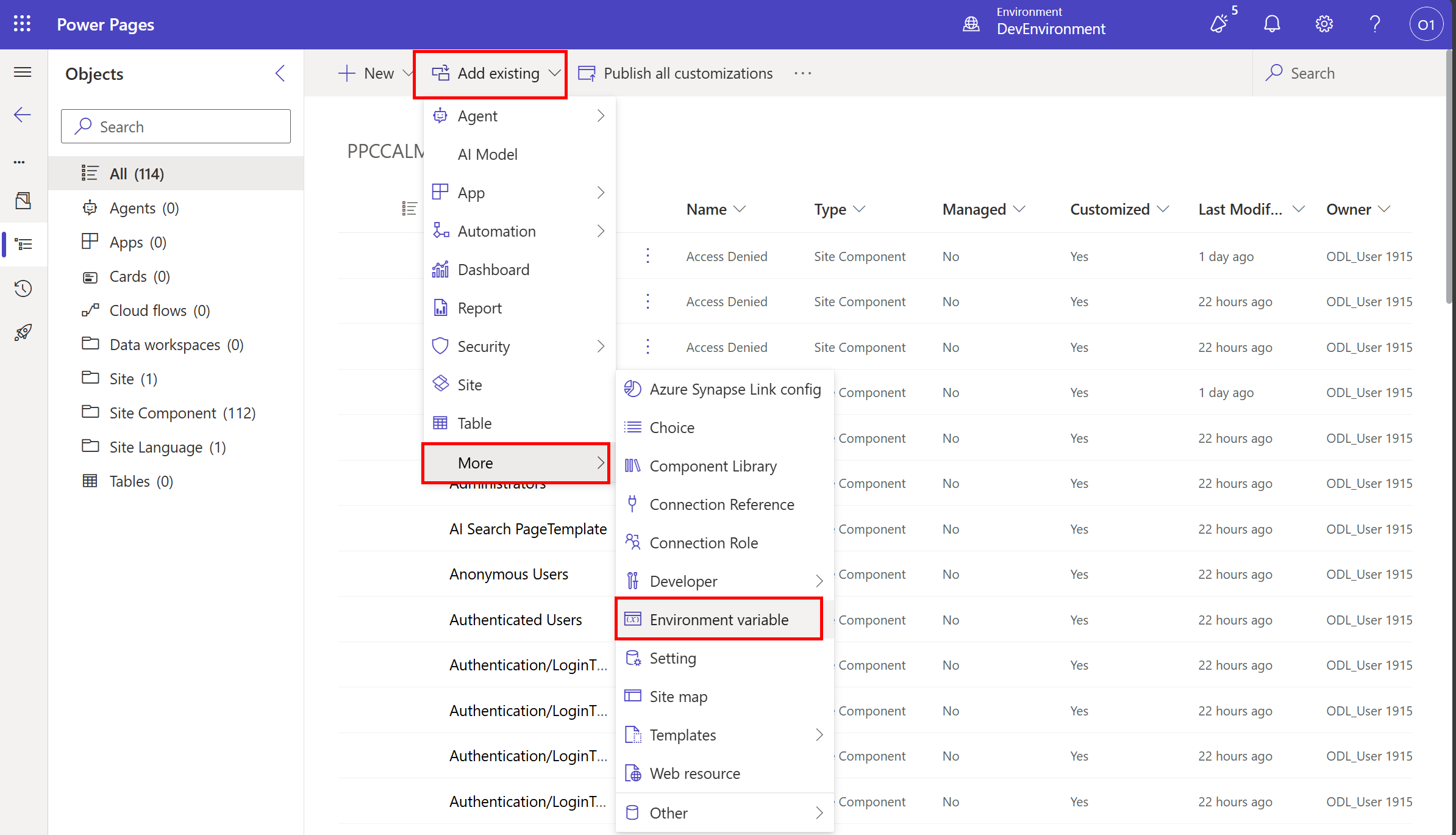 Add Existing Environment Variable