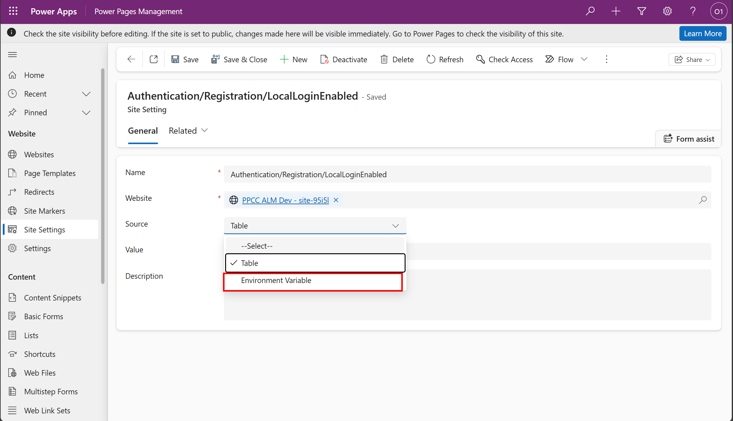 Change Source to Environment Variable