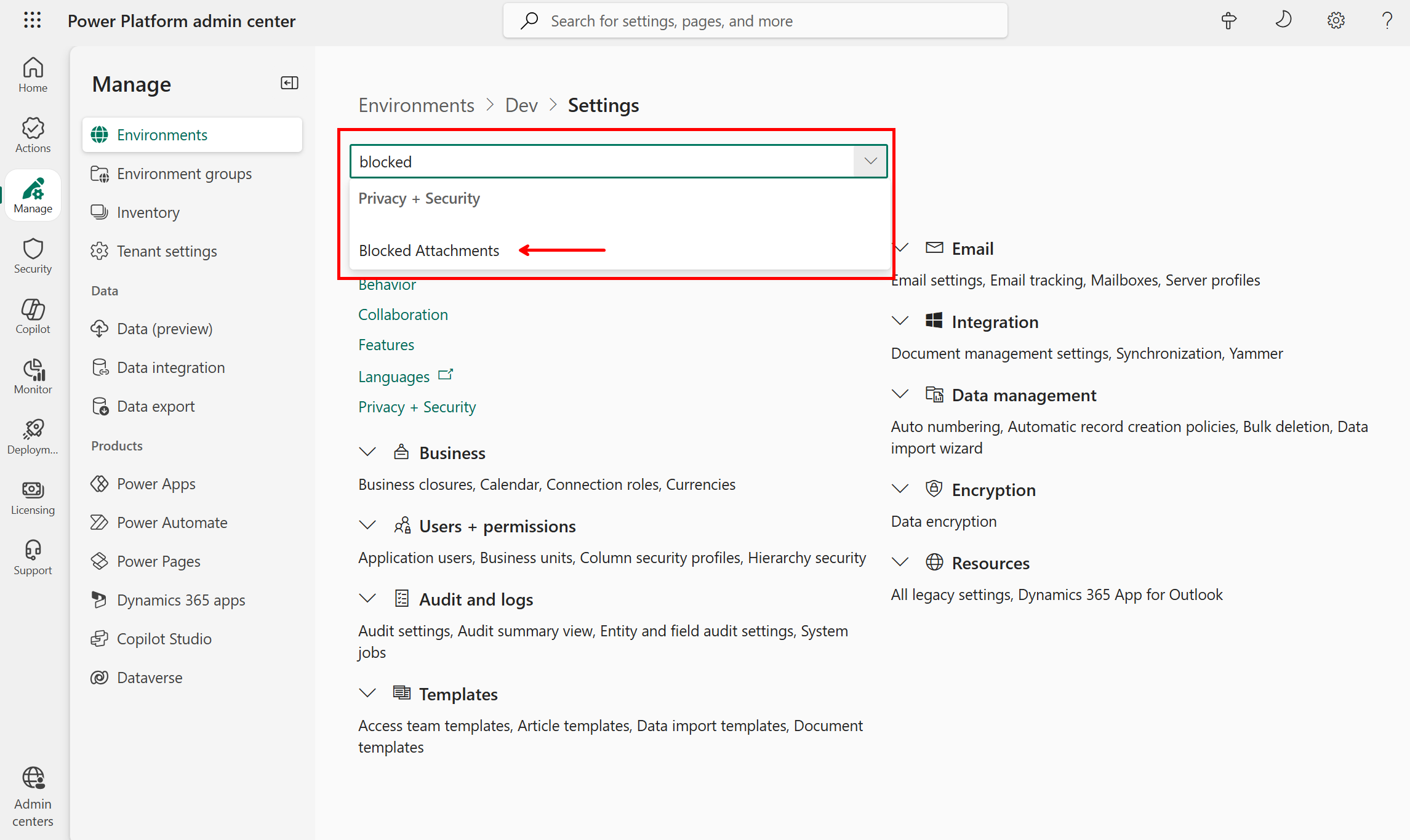 Search Blocked Attachments