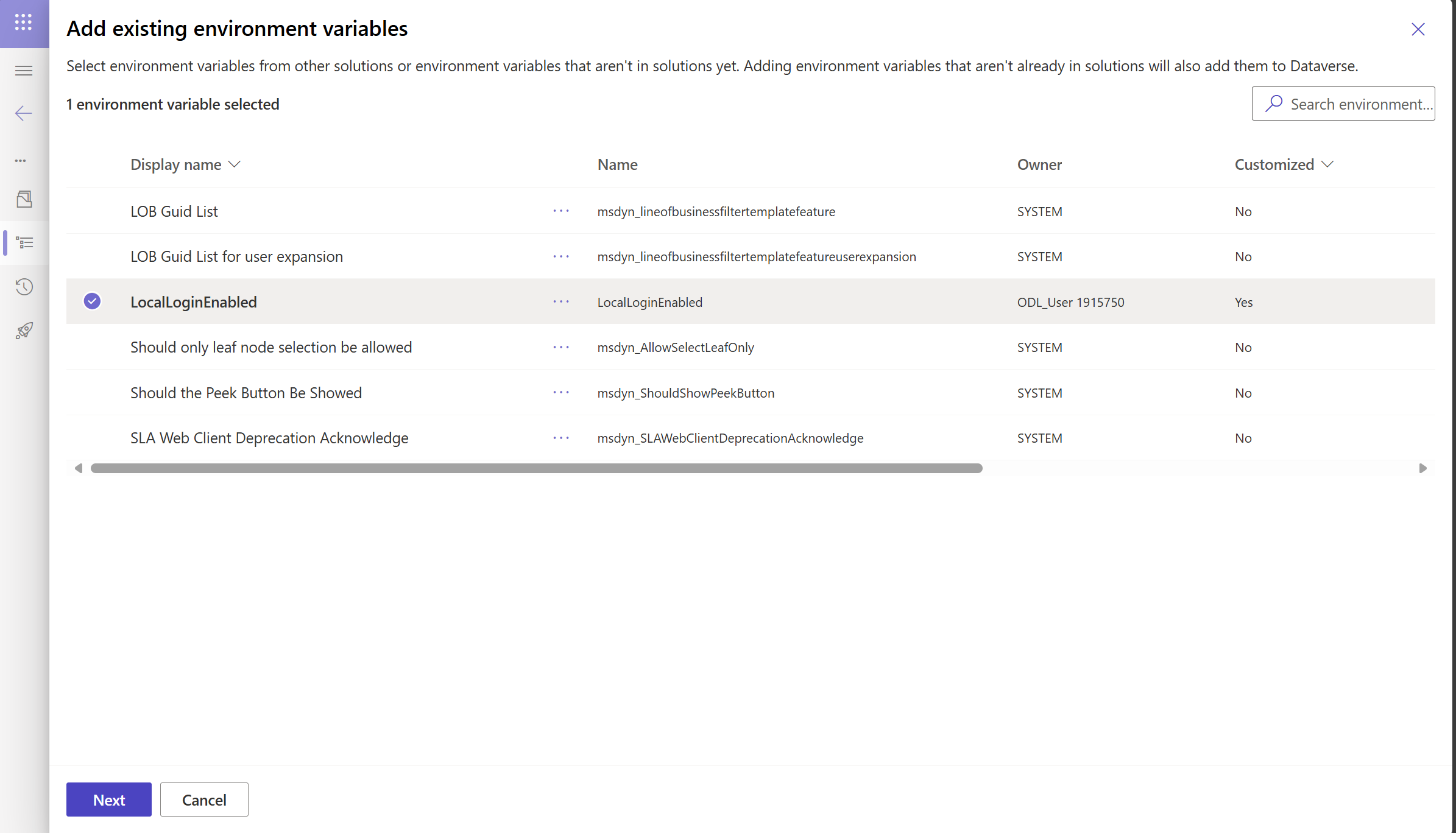 Select Environment Variable