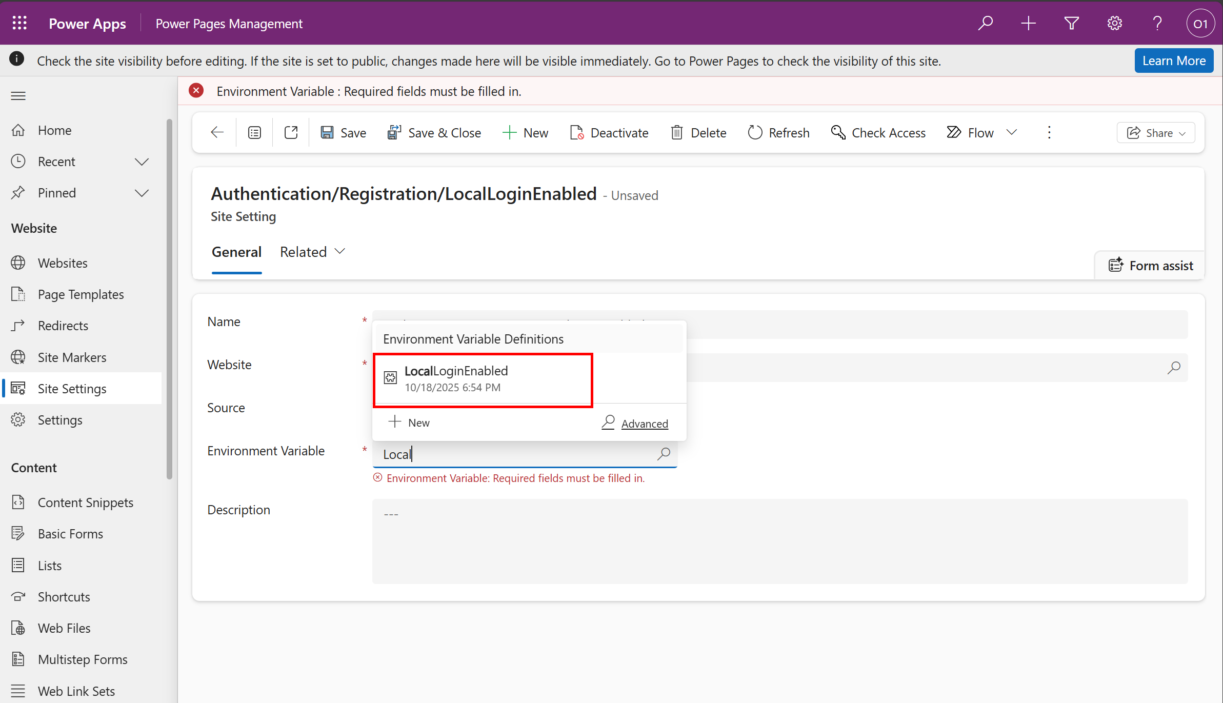 Select Environment Variable