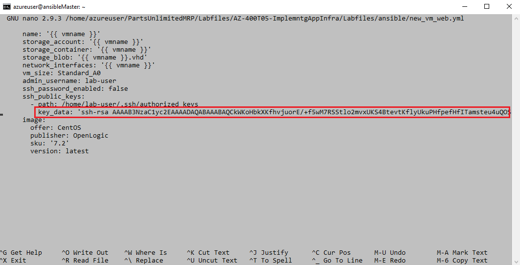 Screenshot of new_vm_web.yml file with the key_data ssh value highlighted 