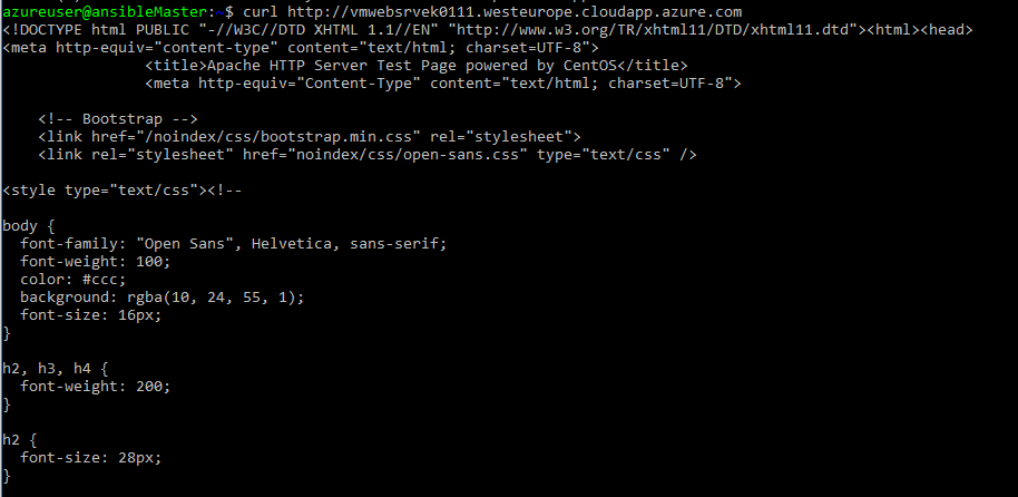 Screenshot of the curl command showing a different web page present i.e. our test web page is gone 