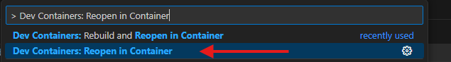DevContainer in VS Code Commands Menu
