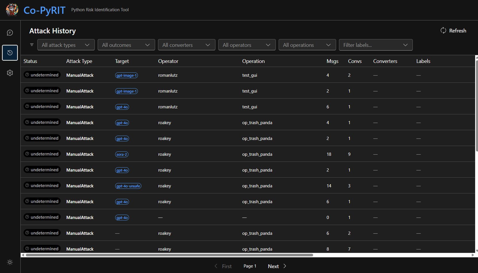 Attack history view