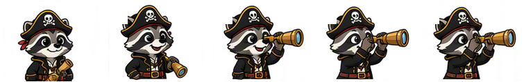 Roakey raising a spyglass to scan the horizon