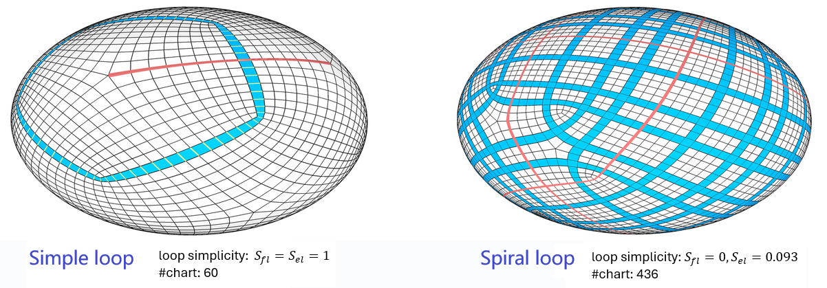 Comparison of simple and spiral loops with loop simplicity scores
