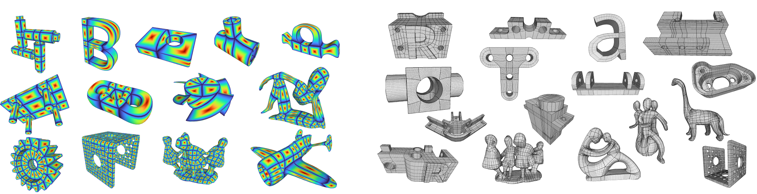 SQuadGen chart distance field visualizations and extracted quad layouts