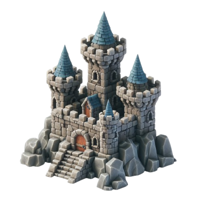 A medieval castle with high towers