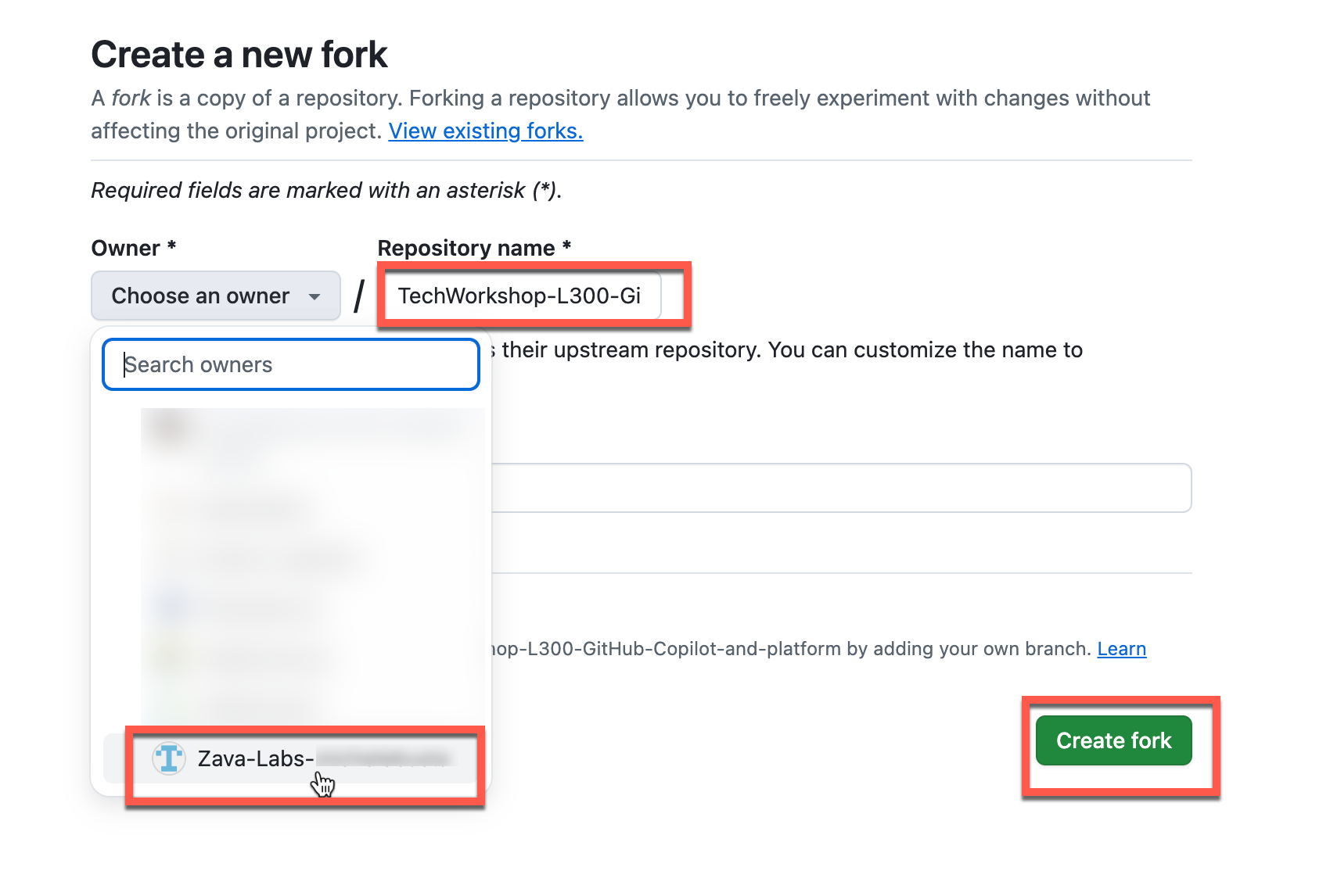 Complete the process of forking the GitHub repository