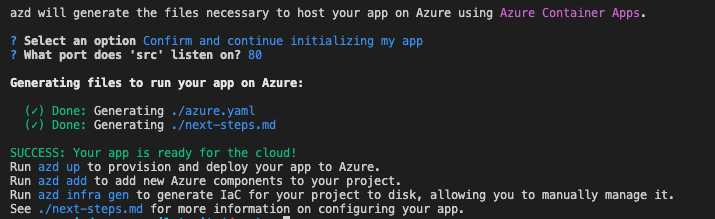 azd init command requirements