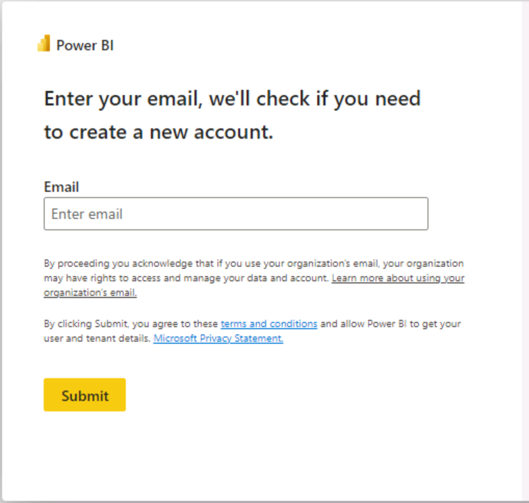 Enter email into Power BI.