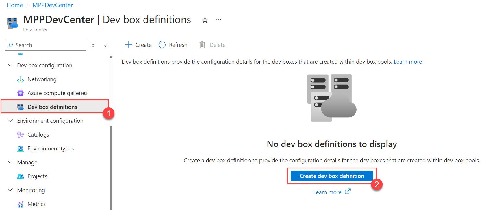 Create a new dev box definition