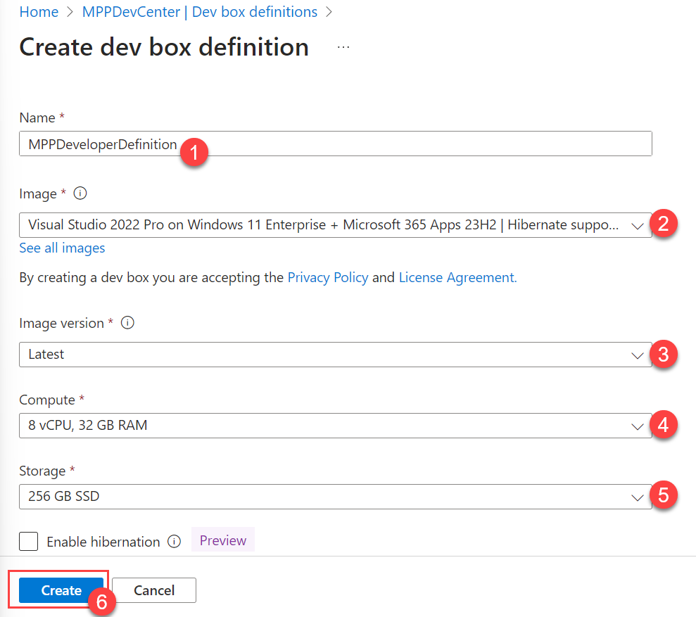 Create a new dev box definition