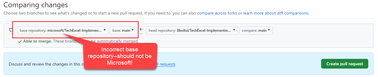 The base repository should not be Microsoft.