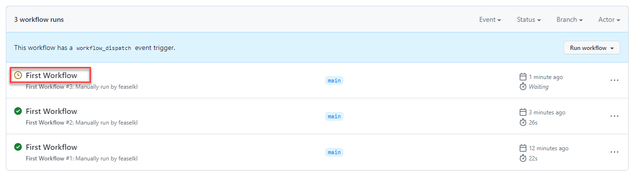 An example of a GitHub Action pending approval
