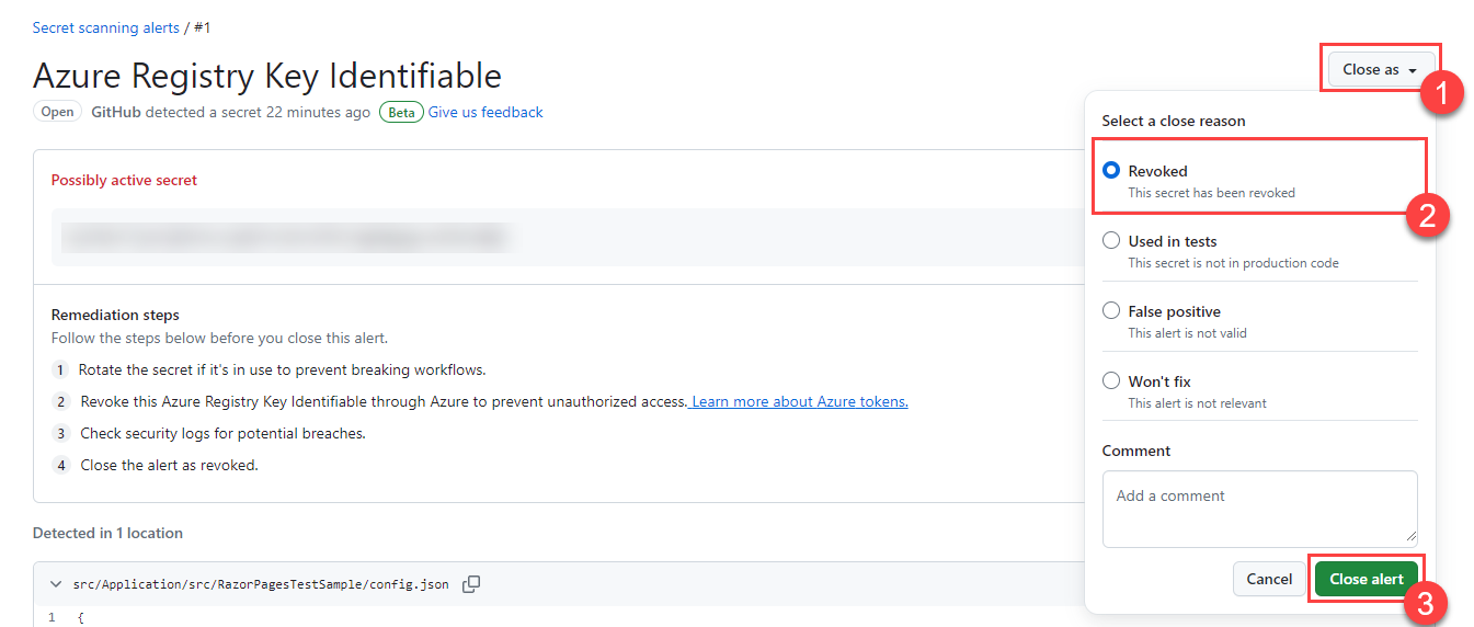 Revoke the Azure registry key