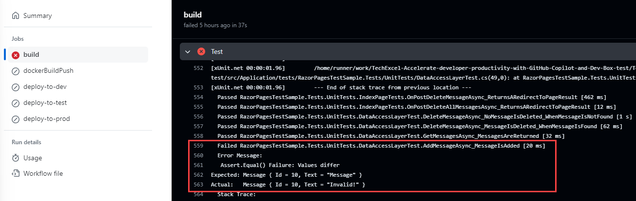 An error occurred when running unit tests