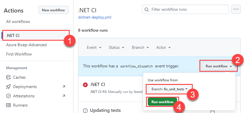 Execute the .NET CI workflow against a specific branch