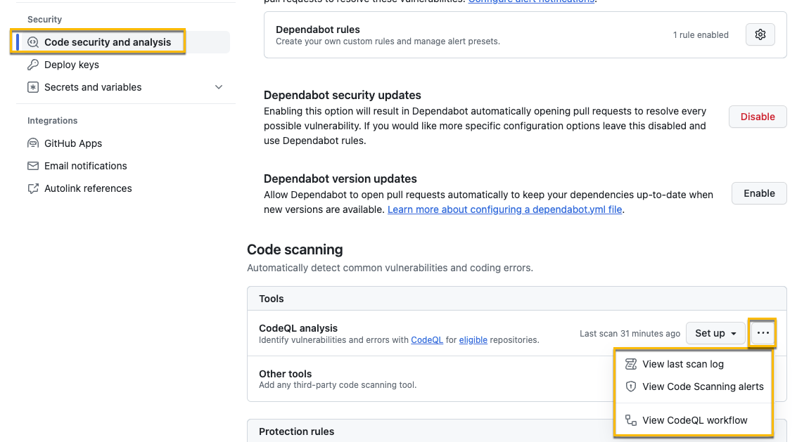 View code scanning results