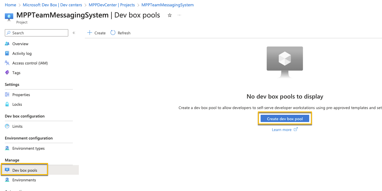 Create Dev Box Pool