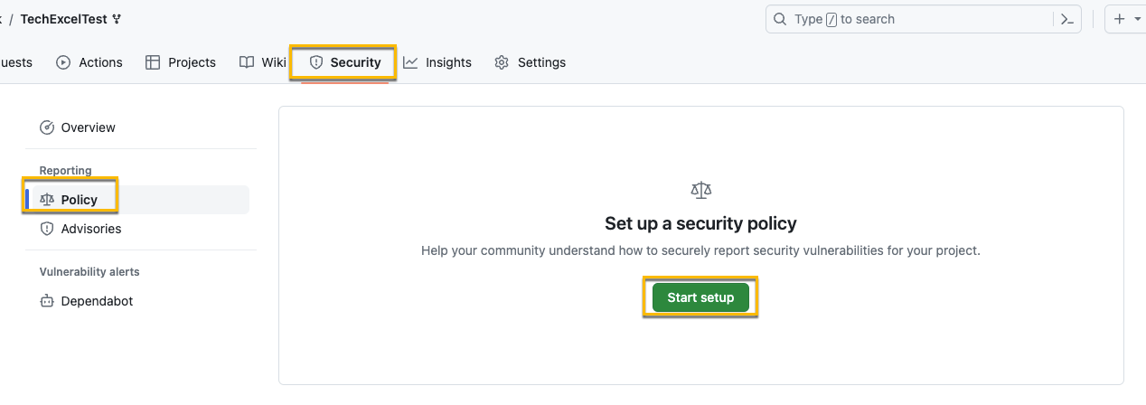 Start the security policy setup