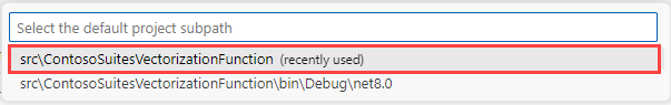 Choose the VectorizationFunction folder as the default project subpath.