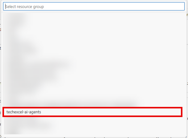 Choose the subscription and resource group that you have created for this training.