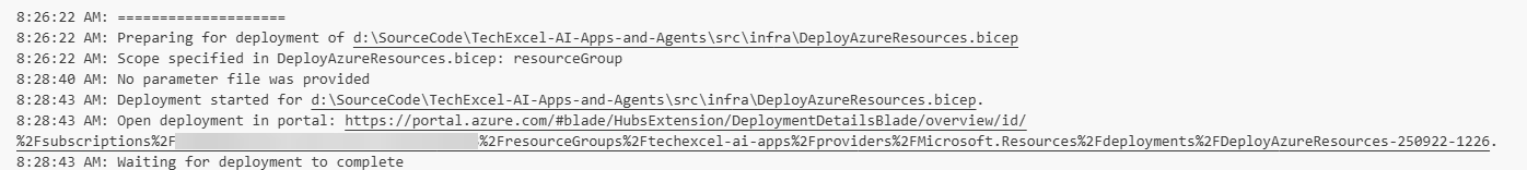 Monitor the progress of the deployment in the Azure portal.