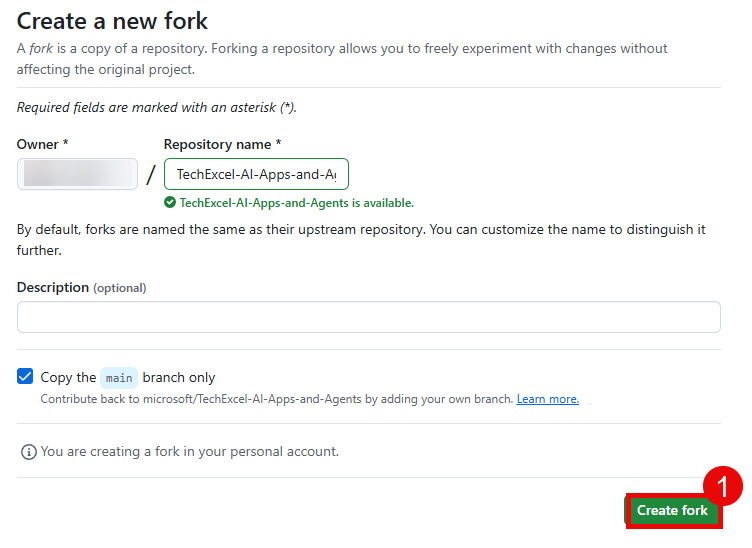 Complete the process of forking the GitHub repository