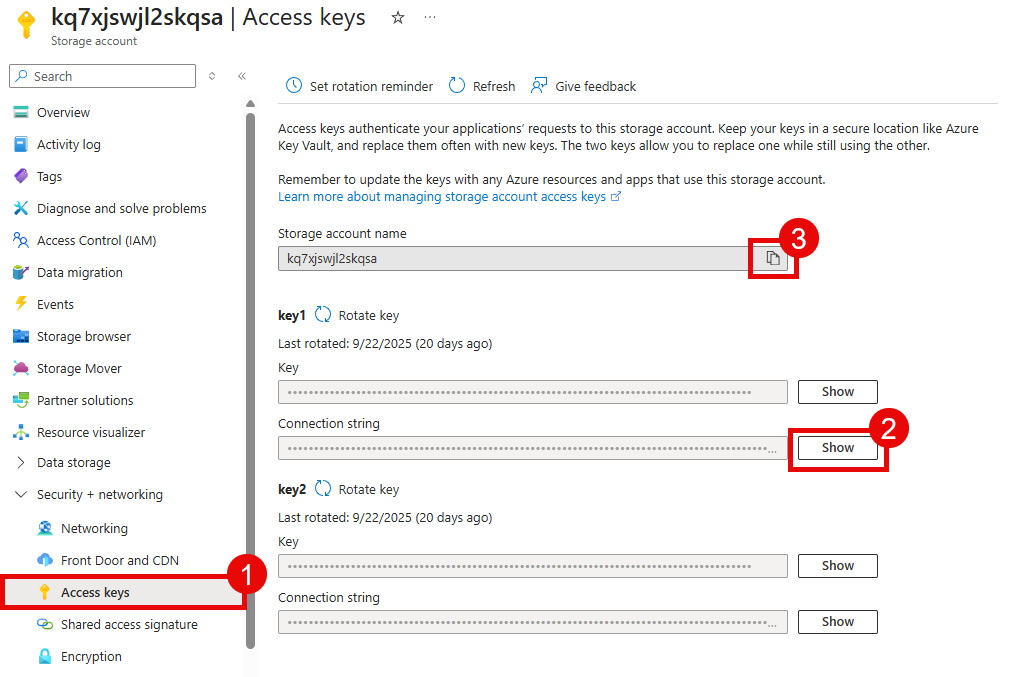 Collect information for storage account.
