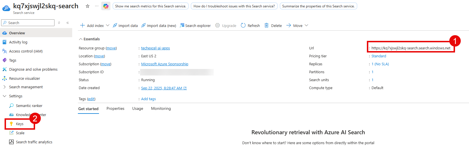 Collect information for Azure AI Search service.